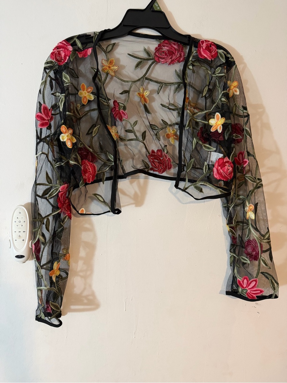 Black Floral Embroidered Sheer Shrug - Women's Bolero Size S